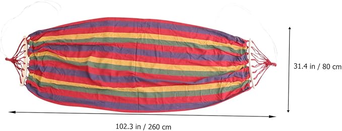 FRCOLOR Single Person Rainbow Striped Hammock, Outdoor Leisure Swing for Travel, Widened Canvas Cotton Material with Anti-tip Design, Portable Outdoor Relaxation Hammock