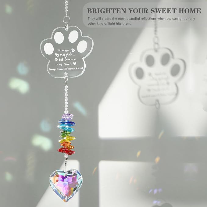 Dog Memorial Gifts, K9 Dog Memorial Crystal Suncatcher, Pet Loss Gift, Pet Sympathy Remembrance Bereavement Gifts (Color-Pet Paw)