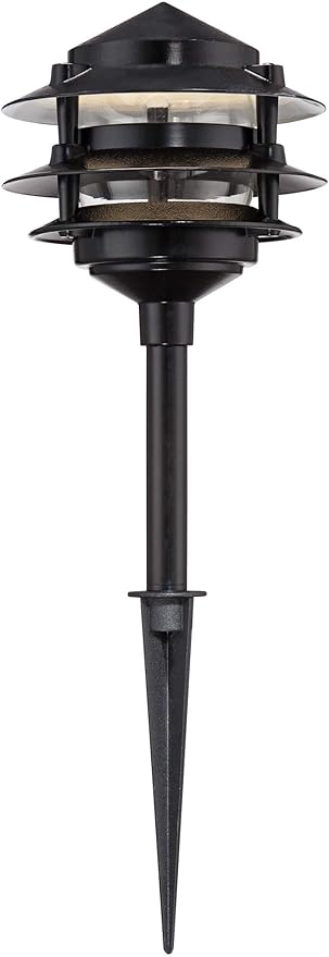 John Timberland Three-Tier Pagoda 11" High Modern Outdoor Landscape Path Light Porch House Exterior Outside LED Bulb Weatherproof Black Aluminum Front Door Patio Garage Home Deck Garden Backyard