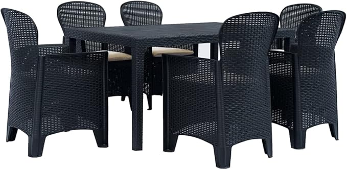 Bistro Set,Patio Lounge Set,Outdoor Patio Furniture,Outdoor Chat Conversation Set,Garden Furniture Sets,for Patio,Backyard,Garden,Outdoor,7 Piece Plastic Anthracite Rattan Look