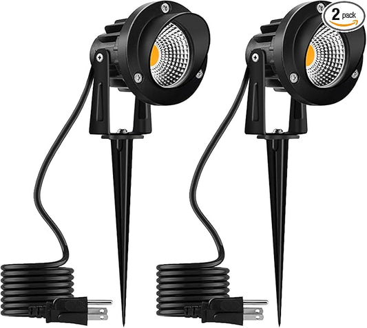Romwish LED Landscape Spotlights 10W, 120V Plug in Outdoor Spot Lights, 1100LM 3000K Warm White Landscape Lighting, IP65 Waterproof Garden Lights for Yard Tree Pathway Flag - 2 Pack
