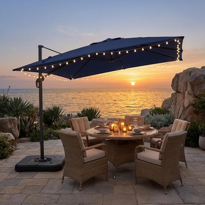 HOTEEL10x10ft Patio Umbrella Cantilever Umbrellas Double Top - Upgrade and Intensify - 360 Rotation and 5 Angles Adjustment - Aluminum Offset Pool Umbrella Outdoor Umbrellas for Patio Garden Pool