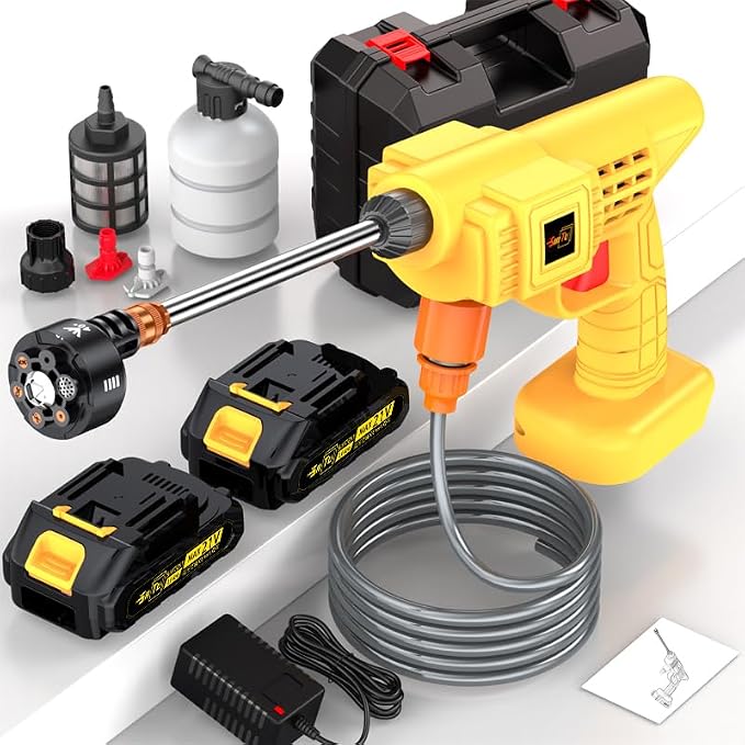 Household car wash Water Gun high-Pressure Water Gun, Cordless car wash high-Pressure car wash Machine Water Gun Machine, Lithium Battery Drive, Used for car wash (升级电池*2+工具箱)