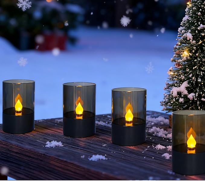 Bright Zeal Gray Solar Flickering Candle – 4.5" 4-Pack, Waterproof LED Flameless Outdoor Pillar Lights for Pathway, Garden & Patio, Spring & Summer Decor