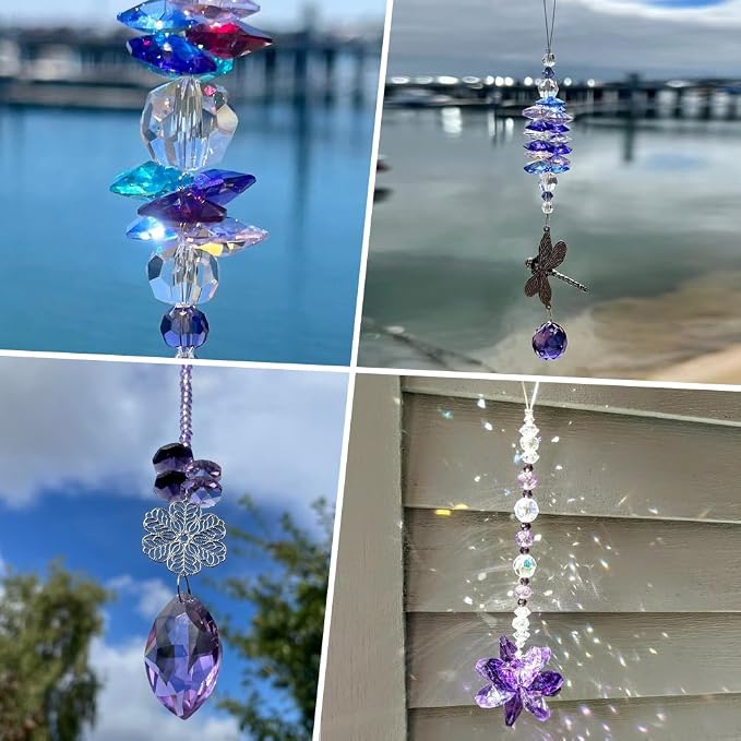 120Pcs 14mm Glass Octagon Beads 2 Hole Crystal Prism Beads Dark Orchid Crystal Chandelier Parts Replacement Connector Sun Catcher Faceted Spacer for Suncatcher DIY Lamp Pendant Jewelry Making