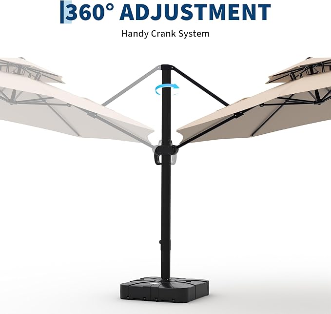 10x10 ft Round Outdoor Umbrella, Cantilever Patio Umbrella with 360° Rotation & Adjustable Height, Heavy Duty Aluminum Umbrella Outdoor Patio for Garden Poolside,Khaki (Base Not Included)