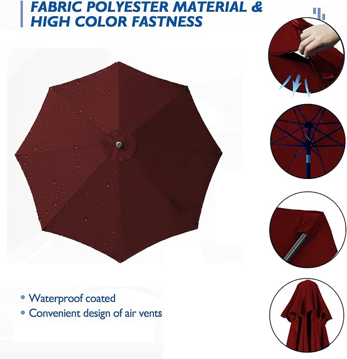 Patio Umbrella 9 ft Replacement Canopy for 8 Rib，Patio Umbrella Replacement Canopy Market Umbrella Top Fit Outdoor Umbrella Canopy（Only the top cover）