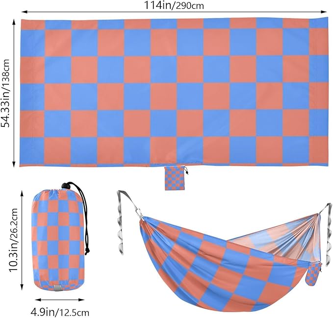 Blue-Orange Checkerboard 330lb Capacity Hammocks with Tree Straps Hanging Hammock for Outside Camping Essentials hamaca con Base para adultos