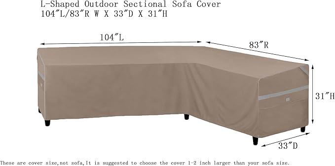 Heavy Duty Waterproof Outdoor L-Shaped Sectional Sofa Cover UV Resistant Patio Furniture Covers for Right Facing Sofa Cover 104"L/83"R W X 33"D x 31" H Brown