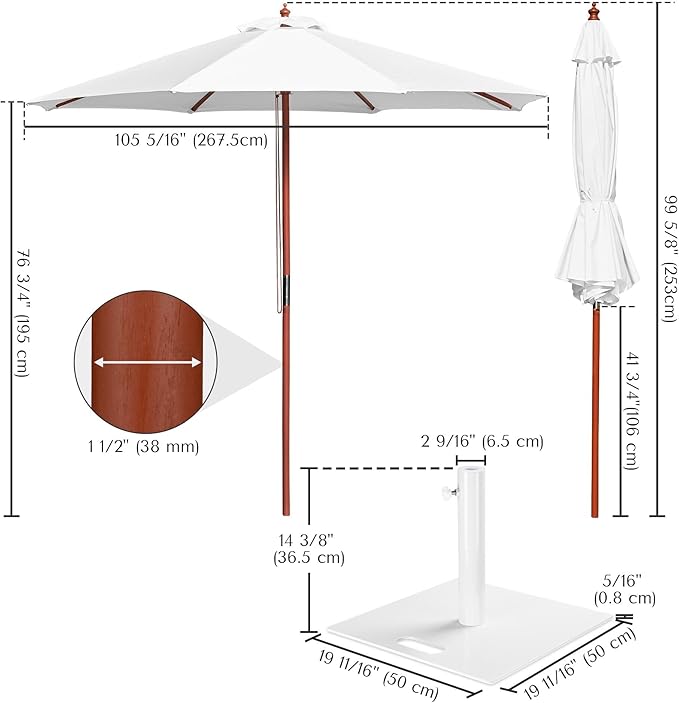 Yescom 9ft Coastal Solid Wood Umbrella Pulley Lift Commercial Base with Wheel Included for Seaside Restaurant Terrace Poolside Beach Club