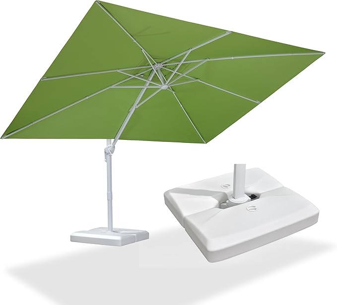 PURPLE LEAF 9' × 11.5' Patio Umbrella With Base White Cantilever Umbrella Square Outdoor Offset Umbrella Windproof with 360° Rotation for Garden Deck Pool, Macaw Green