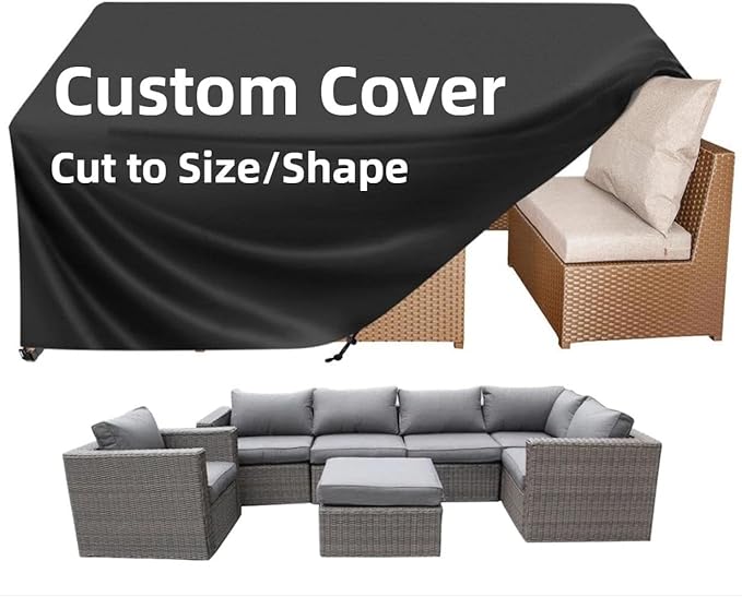 SINCERE Custom Size Patio Furniture Covers, Tailored Outdoor Waterproof Table Chair Set Cover, Heavy-Duty All-Weather UV Protection Bespoke Garden Sectional Sofa Couch Dust Covers, Fade Rust Resistant