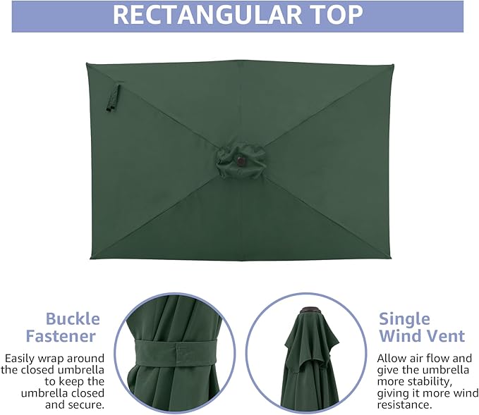 COBANA 6.6 x 9.8ft Rectangular Patio Umbrella, Outdoor Table Market Umbrella with Push Button Tilt/Crank,Patio Umbrella Rectangular for Backyard, Garden