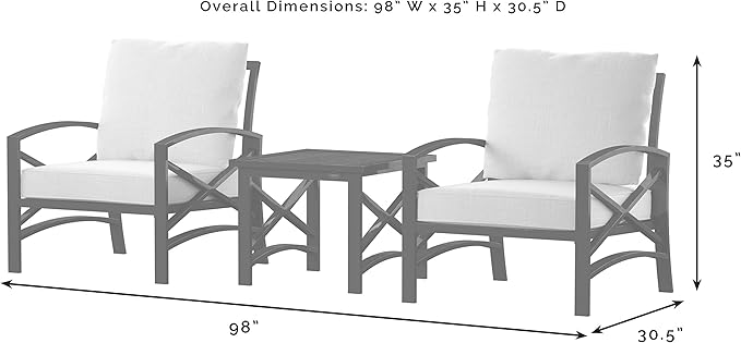 Crosley Furniture Kaplan 3-Piece Outdoor Chair and Side Table Set, Patio Conversation Sets for Porch, Deck, Oiled Bronze with Oatmeal Cushions