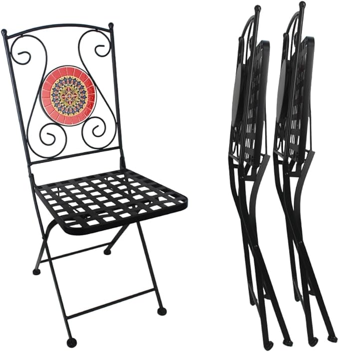 3 Piece Bistro Sets Mosaic Tile Round Table Folding Chairs Garden | Set of 3 Patio Furniture 23.6" Table and 2 Chairs Outdoor Bistro Chairs Artistic Table for Balcony Porch Apartment Backyard