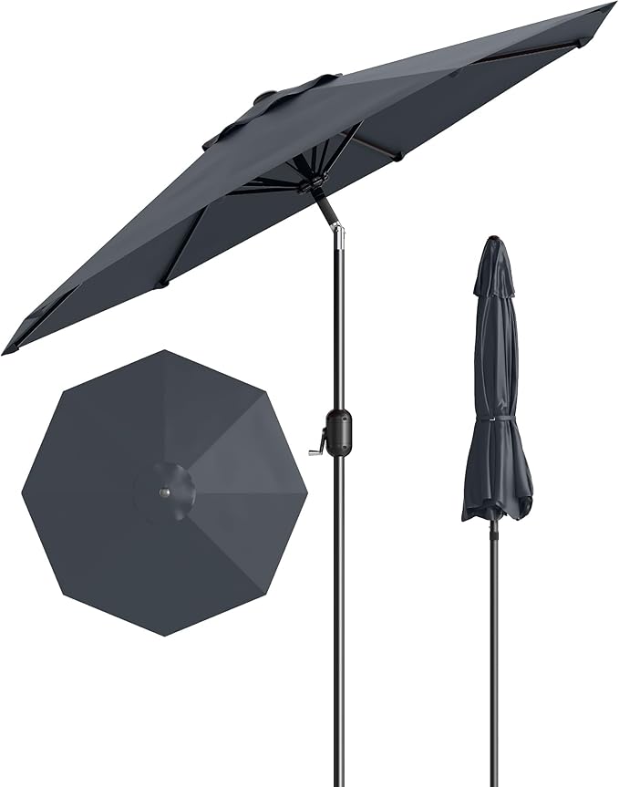 TROPOW 9FT Outdoor Patio Umbrella with 99.9% UV Protection Double-Layer Canopy, Strong Iron Frame, Crank Tilt & Detachable Pole for Easy Use, Perfect for Garden, Deck, Pool, Backyard & Patio Table,