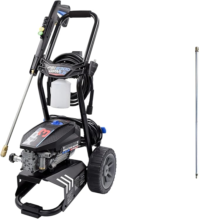AR Blue Clean BMXP32300-BNDLNC, Includes BMXP32300 Electric Pressure Washer with 12' Quick Connect Extension Lance. 2300 PSI, 1.5 GPM, Easy Quick Connection Lance, Trigger Gun, 25' Hose, 49 lbs