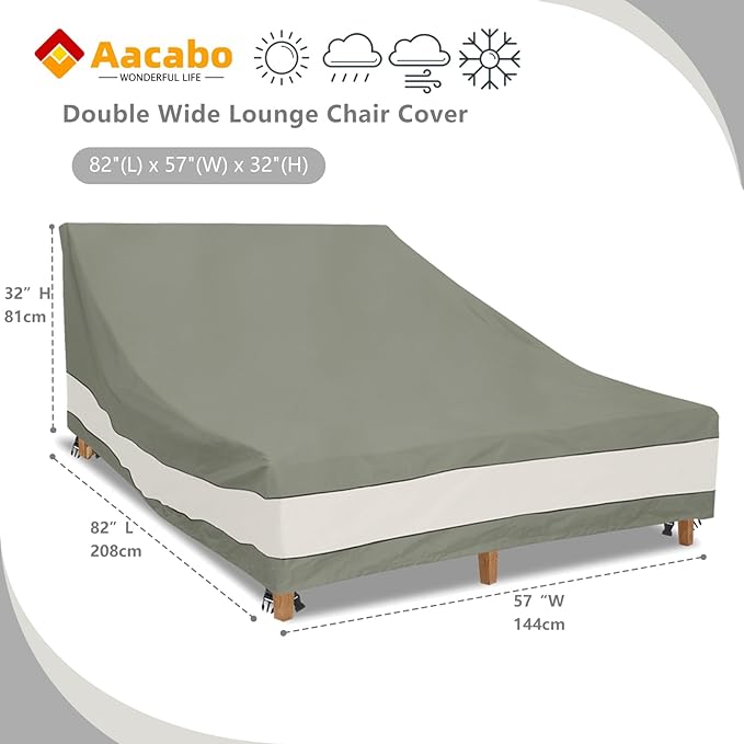 Double Chaise Lounge Cover Waterproof Heavy Duty 82Inch Double Wide Patio Chaise Lounge Chair Cover-Grey Green