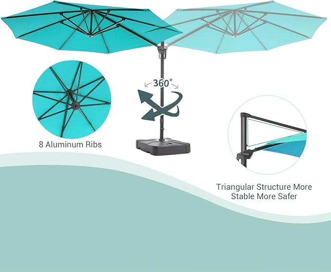 FLAME&SHADE 11 ft Cantilever Offset Patio Umbrella, Large Heavy Duty Outdoor Patio Umbrella Aluminum 360° Rotation Round Outdoor Umbrella for Deck,Pool,Backyard