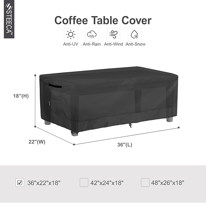 Patio Coffee Table Cover, Waterproof Rectangular Small Side Table Cover for Outdoor Furniture 36L x 22W x 18H inch, Black