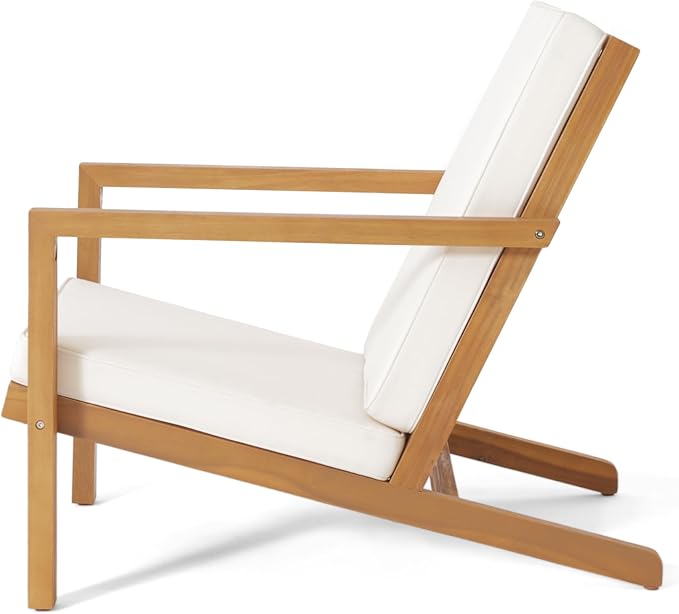 Christopher Knight Home Leah 2-Seater Acacia Wood Outdoor Patio Furniture Set, Outdoor Conversation Chat Set with Cushion, Adirondack Chairs Set of 2 + Side Table Set for Backyard Balcony, Teak+Beige
