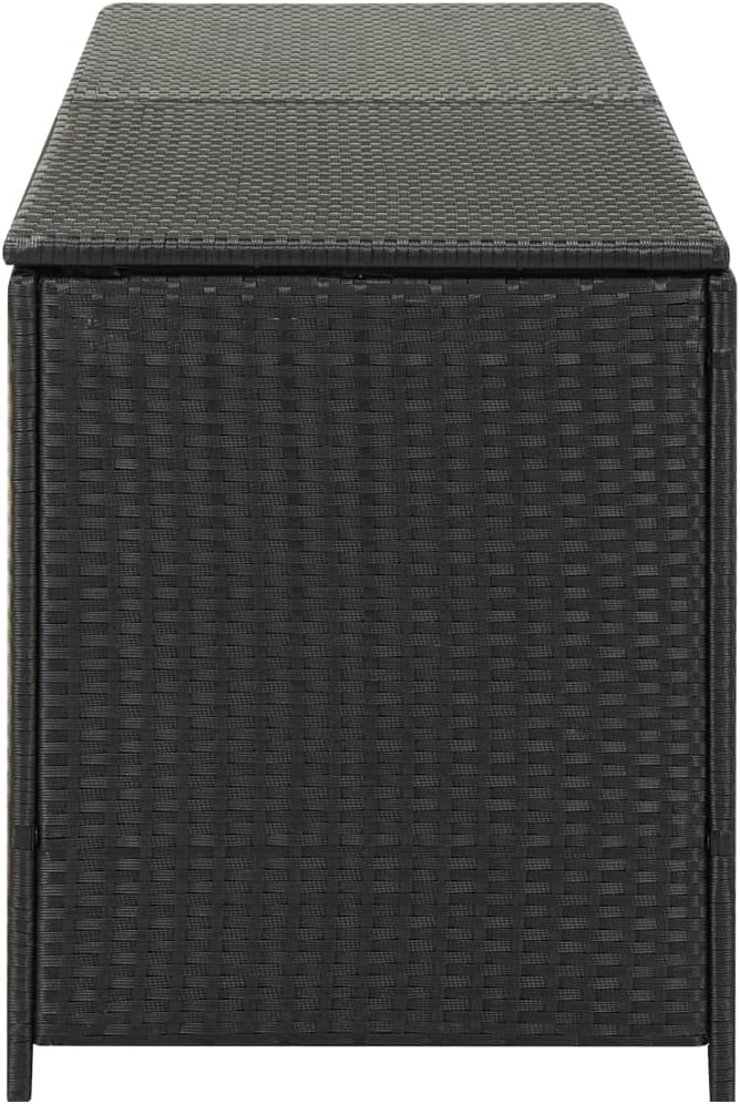 Poly Rattan Patio Storage Box with PE Liner 78.7"x19.7"x23.6" Black Outdoor Deck Box Poolside Furniture for Gardening Tools Pool Toys Cushions