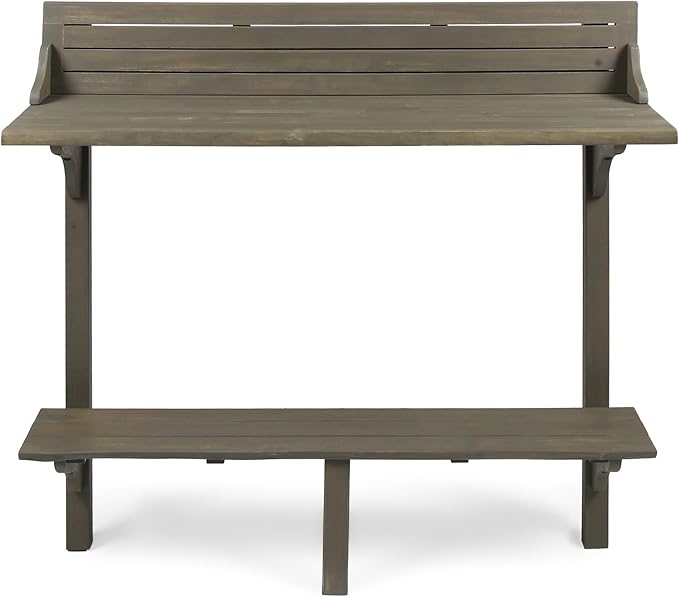 Merax Outdoor Balcony Bar Table, Wall Mounted Folding Patio Bar Table with Acacia Wood Top, Space Saving Table for Balcony Railing, Small Spaces, Gray