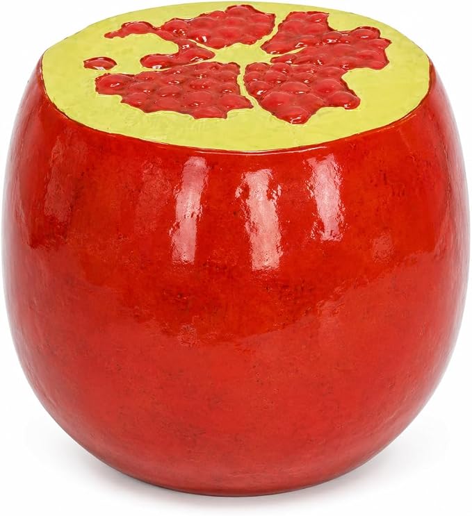 12.20" Pomegranate Outdoor Garden Stool, Funky Fruit Side Table Indoor, Vibrant Table Home Decor Plant Stand Garden Indoor Outdoor Decorations