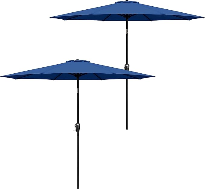 Simple Deluxe 2 Pack 9FT Outdoor Patio Umbrella Table Market Umbrella with Push Button Tilt and Crank, 8 Sturdy Ribs, UV Protection Waterproof for Garden, Lawn, Deck, Backyard, Pool, Blue