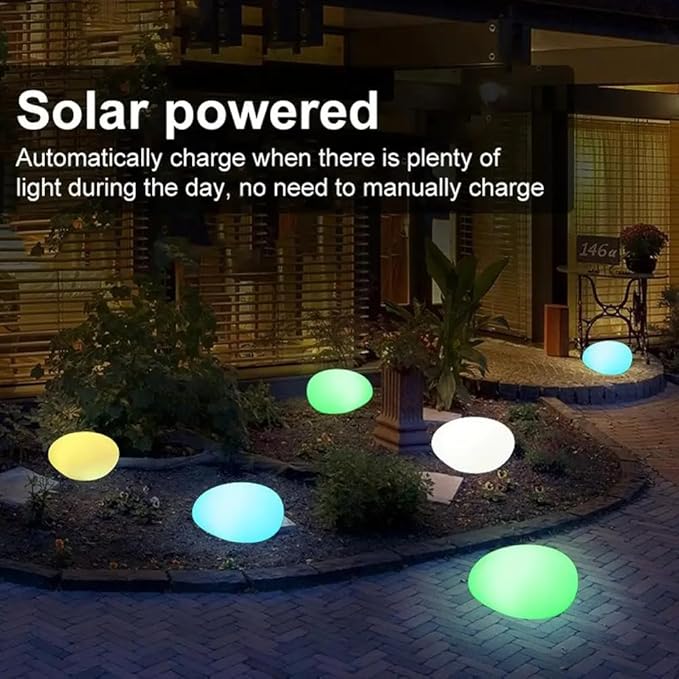 Solar Lights, Pebbles, Outdoor Waterproof Landscape Night Lights for Garden Paths, Stairs, Lawns, Patios, Yard Party Decorations, 2 Pack (Color Light)
