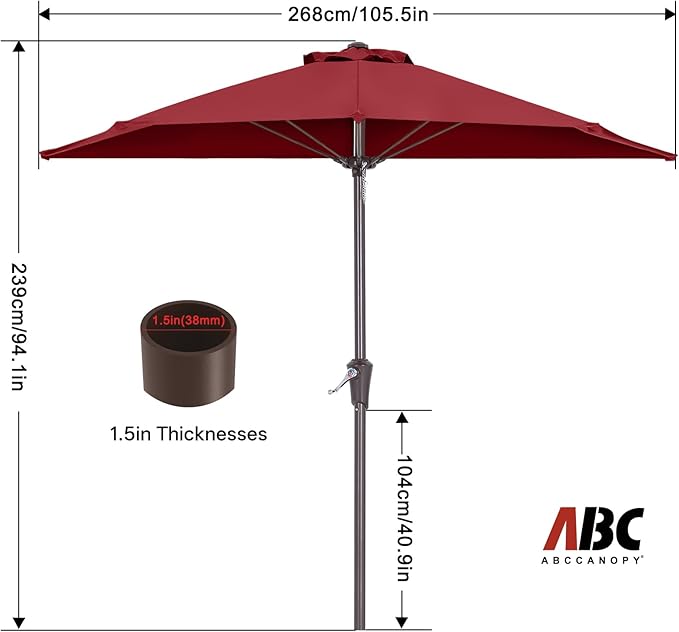 ABCCANOPY Patio Umbrella 9FT - Outdoor Half Umbrellas for Patio, Backyard, Garden, Deck (Burgundy)
