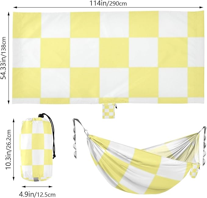 Yellow and White American Plaid 330lb Capacity Outdoor Hammocks with Hanging Rope Cloth Hammock for Outside Beach Patio Garden Silla hamacas para adultos