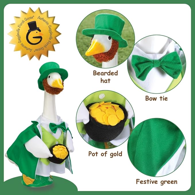 Gaggleville Lucky Leprechaun Goose Outfit, Fits Large 23" H Statue, St. | Patrick�s Day Costume for Lawn Decor, by Fox Valley Traders