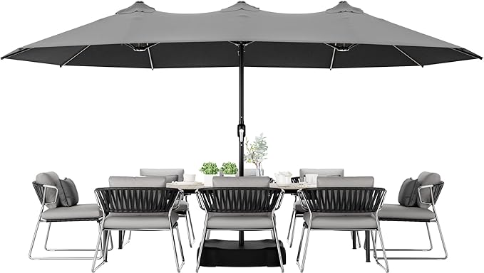 Joyside 15FT Large Patio Umbrella, Outdoor Double Sided Umbrella, Rectangle Umbrella with Crank Handle, 12 Sturdy Ribs for Deck, Porch and Pool
