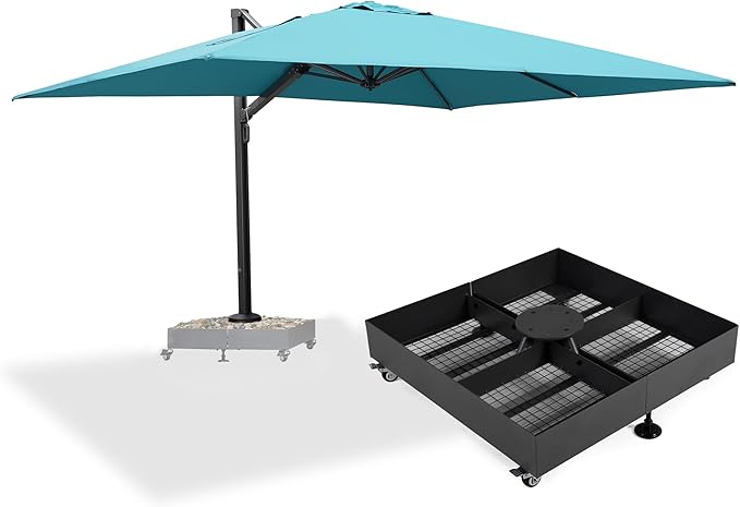 PURPLE LEAF 10' X 13' Rectangle Patio Umbrella with Wheeled Base Large Windproof Offset Hanging Cantilever Umbrella Outdoor Umbrella Outdoor Patio Turquiose Blue