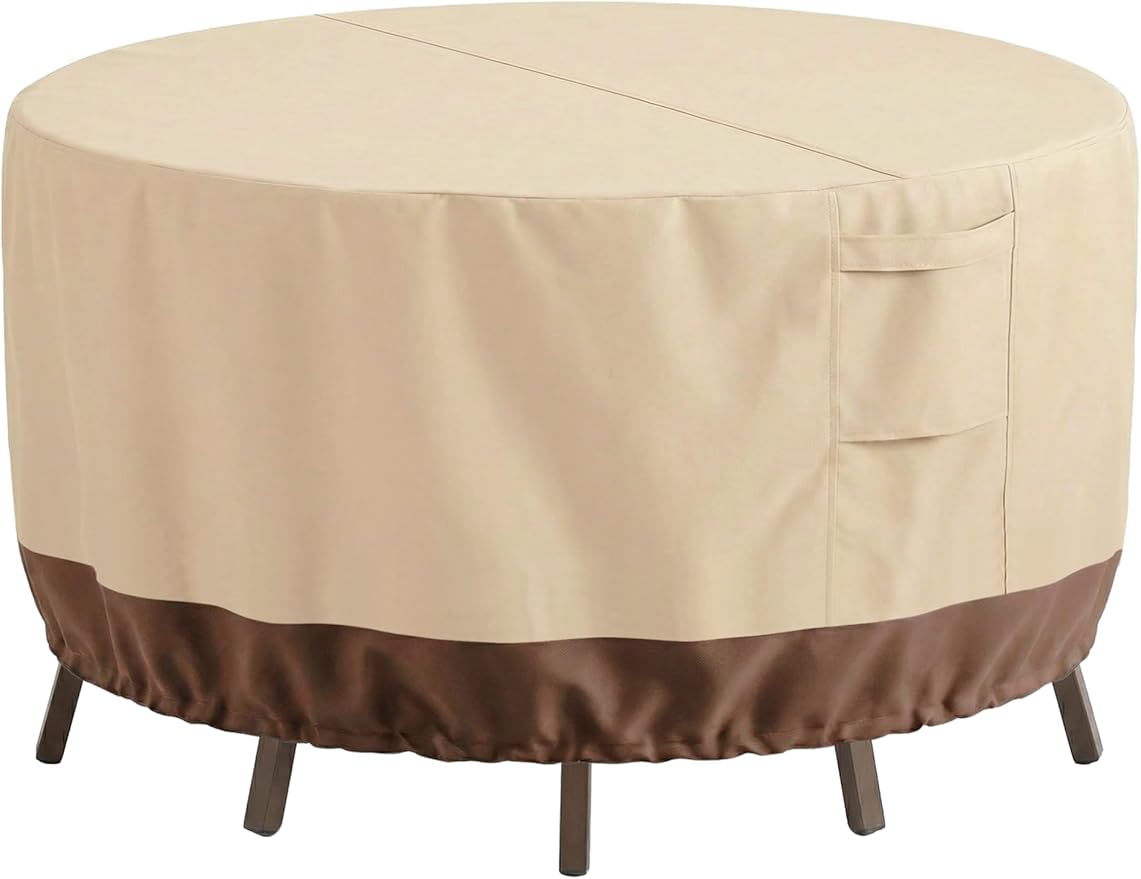 Vailge Round Patio Furniture Covers, 100% Waterproof Outdoor Table Chair Set Covers, Anti-Fading Cover for Outdoor Furniture Set, UV Resistant (Beige&brown, 62"DIAx28"H)