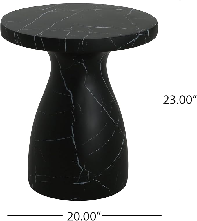 Outdoor Side Table Faux Marble End Table Faux Stone Side Tables Travertine Small Coffee Tables for Indoor Outdoor, Garden Stool Plant Stand for Porch, Backyard Patio, 20"*23"-Black
