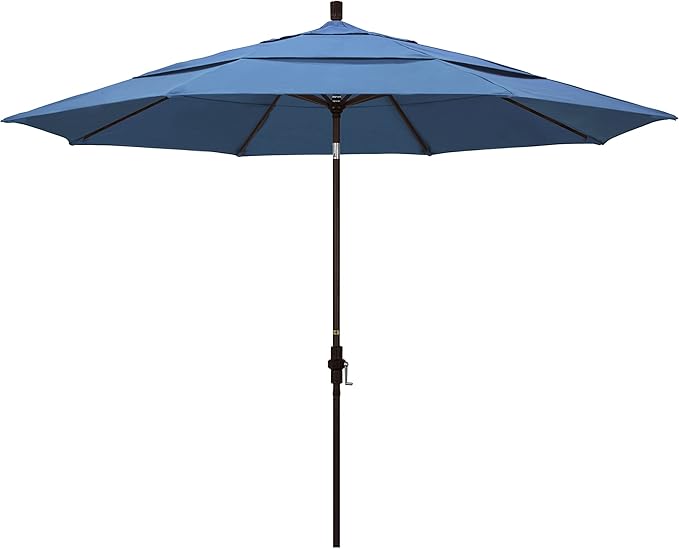 California Umbrella 11' Round Aluminum Market Umbrella, Crank Lift, Collar Tilt, Forest Blue