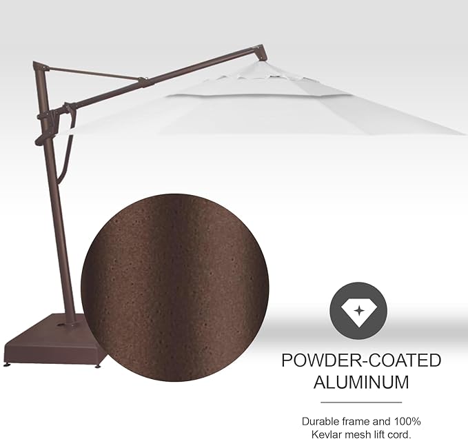 Treasure Garden AKZ PLUS Cantilever Umbrella 13' Sunbrella Natural Canopy and Bronze Frame with Stationary Base