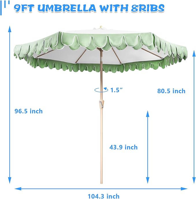 9Ft Elegant Valance Patio Umbrella, Outdoor Umbrellas for Patio with Auto-Tilt and Crank Systerm, Table Umbrella for Outdoors, Poolside,Beach, Backyard