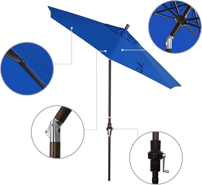 California Umbrella 7.5' Rd. Aluminum Patio Umbrella, Crank Lift, Collar Tilt, Bronze Pole