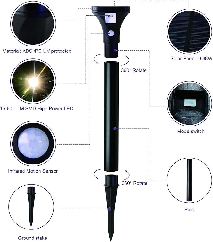 AURAXY Solar Outdoor Lights with Motion Sensor – Waterproof LED Pathway Lights for Yard, Garden, Walkway, Driveway – Auto On/Off, Easy Installation (8 Pack)