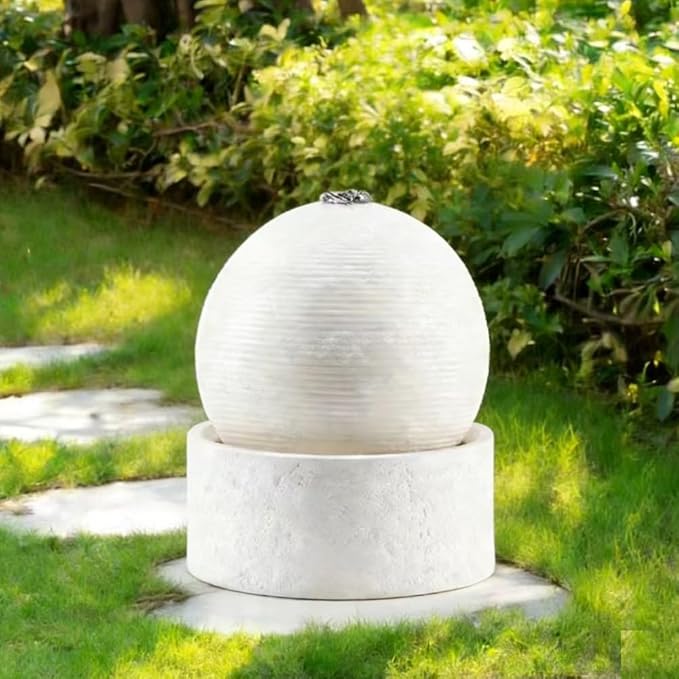 Ceramic Outdoor and Garden Fountain Home Decoration Waterfall Water Feature (Ball 12 inch White)