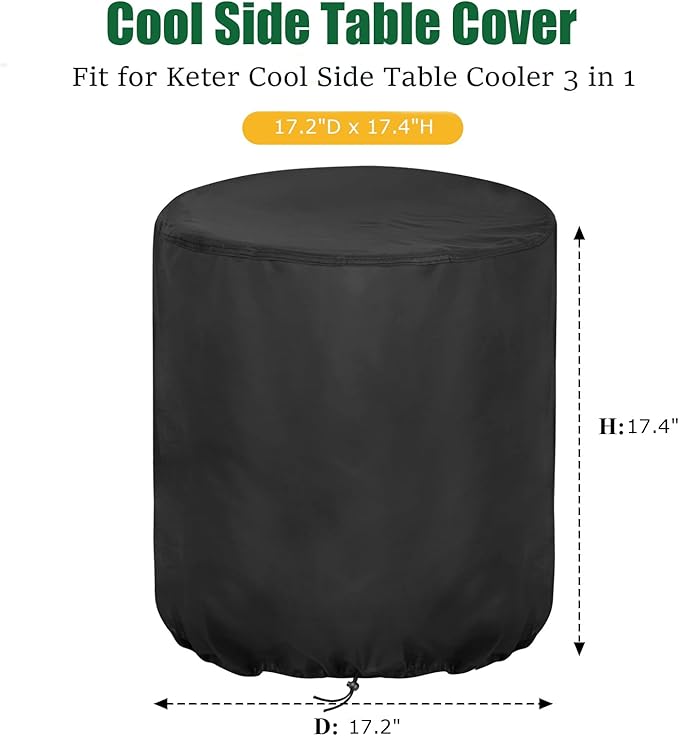 Patio Table Cover for Keter Cool Side Table Cooler, Waterproof Ice Chest Storage Cover Round Outdoor Bar Cover- 17.2"D x 17.5"H