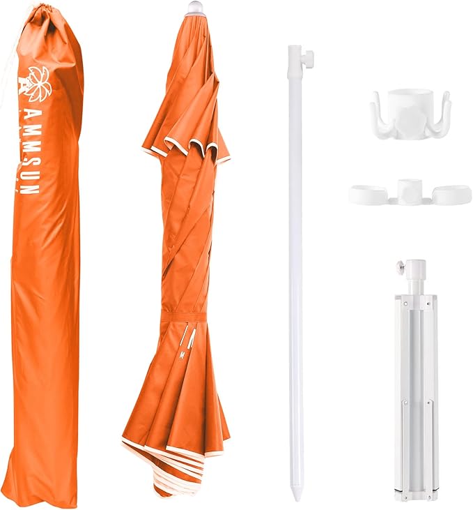 AMMSUN Shade Umbrella, Premium Portable Umbrella with Stand, 6.5ft Lightweight Free Standing Canopy for Sporting Games, Adjustable Instant Sun Protection and Easy to Carry, Orange