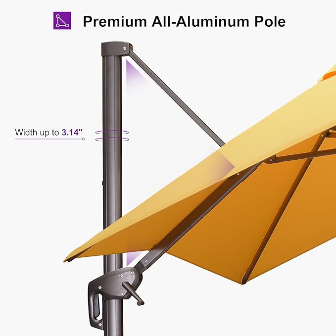 PURPLE LEAF 10' X 13' Patio Cantilever Umbrella with Base Rectangle Umbrella Outdoor with Aluminum Offset Antique Bronze Hanging and 360° Rotation for Pool Garden Deck Patio, Yellow