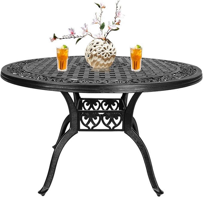 Patio Dinning Set Weather Resistant Cast Aluminum Patio Furniture Set with Umbrella Hole, Bistro Dining Set for Garden (48" x 48" Table B and 4 Chairs Black, 5 Pieces)