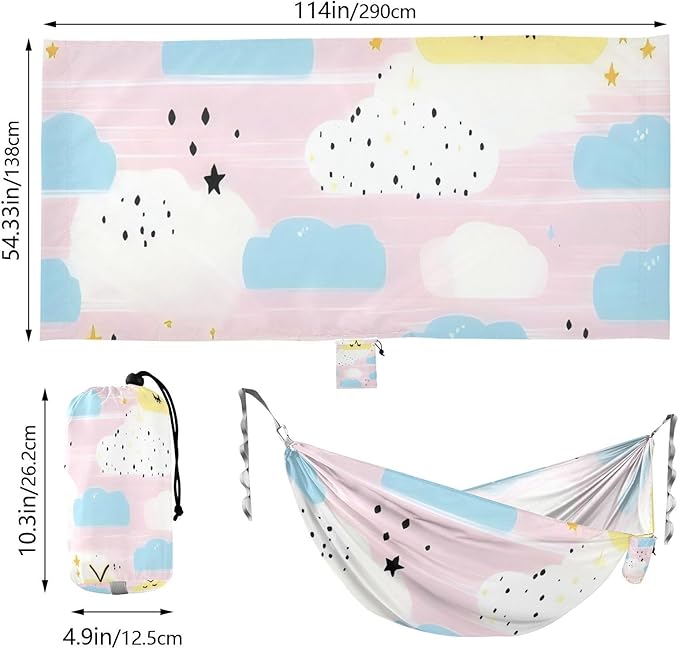 Cartoon Cute Pastel Clouds 330lb Capacity Hammocks Swing Hammock for Outside Beach Patio Garden para ir de Camping