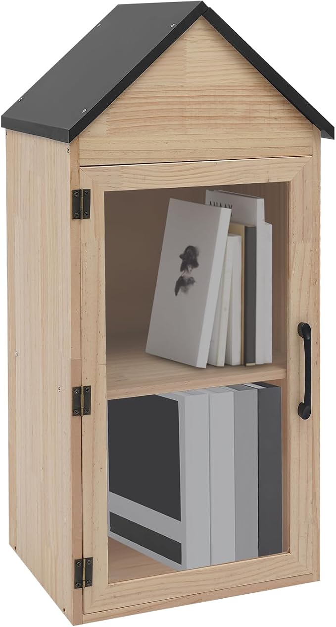 Little Outdoor Library Box, 2-Tier Waterproof Free Library Wooden Cabinet, 13"L x 11"W x 30"H Small Storage Box for DIY, Neighbourhoods, Communities and Kids to Share Books, Magazines, Artworks