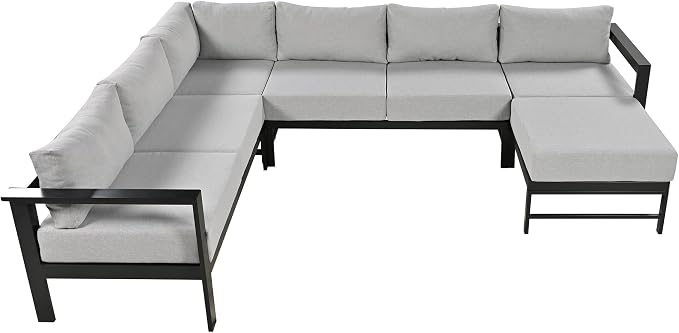 GDFStudio U-Shaped Outdoor Patio Furniture Set for 6, Iron Frame Patio Sectional Sofa with Thick Cushions, All Weather Modular Outdoor Couch Seating for Backyard Garden Balcony Deck Poolside, Grey